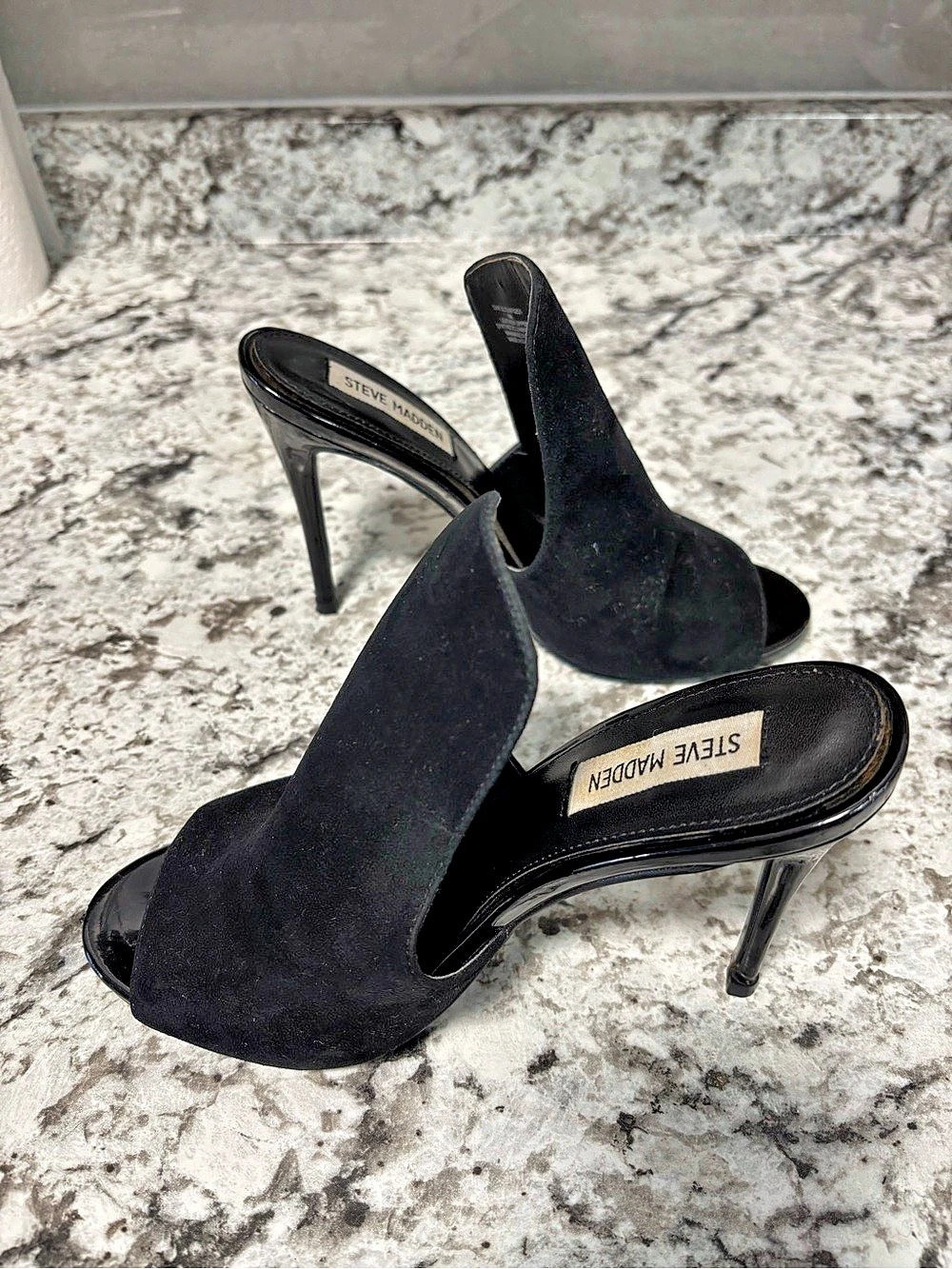 Steve Madden Sinful Black Suede Mule Heels